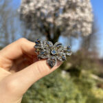Brosa pandant vintage din aur de 12k si argint cu safire si diamante naturale
