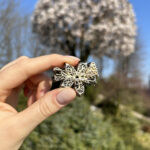 Brosa pandant vintage din aur de 12k si argint cu safire si diamante naturale