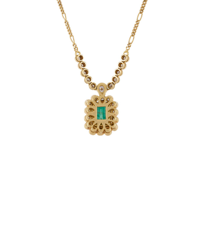Colier vintage din aur de 18k cu smarald si diamante naturale