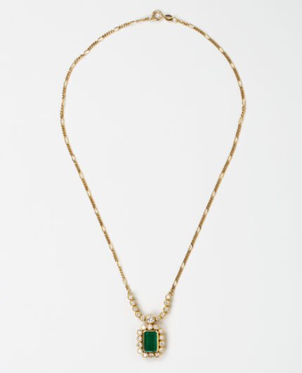 Colier vintage din aur de 18k cu smarald si diamante naturale
