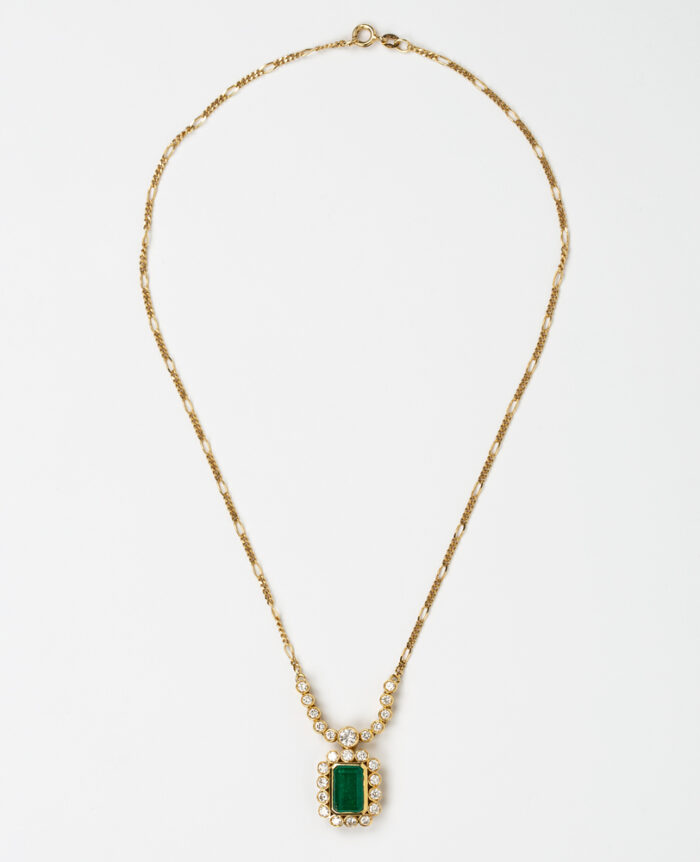 Colier vintage din aur de 18k cu smarald si diamante naturale