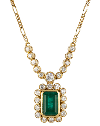 Colier vintage din aur de 18k cu smarald si diamante naturale