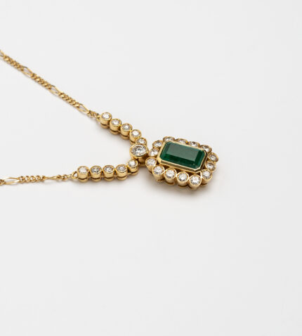 Colier vintage din aur de 18k cu smarald si diamante naturale