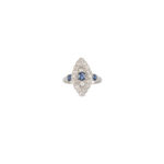 Inel Art Deco din platina si aur alb de 18k cu safire si diamante naturale