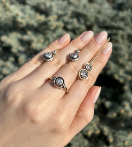 Set vintage din aur de 18k cu diamante naturale