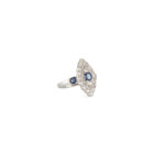 Inel Art Deco din platina si aur alb de 18k cu safire si diamante naturale