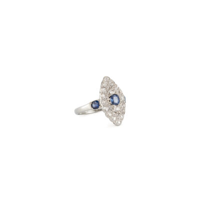 Inel Art Deco din platina si aur alb de 18k cu safire si diamante naturale