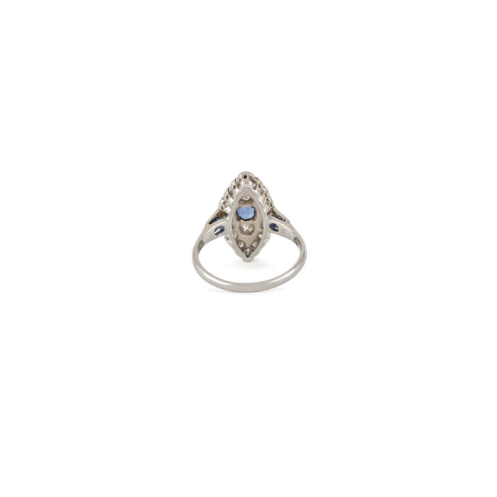 Inel Art Deco din platina si aur alb de 18k cu safire si diamante naturale
