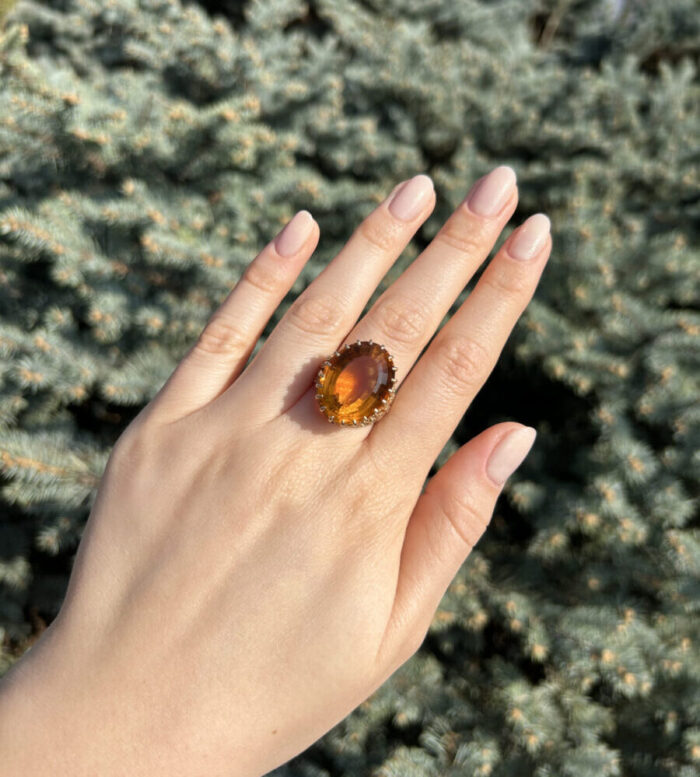 Inel vintage din aur de 20k cu citrin si diamante naturale