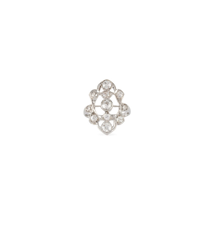 Inel autentic Art Deco din platina cu diamante naturale