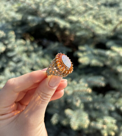 Inel vintage din aur de 20k cu citrin si diamante naturale