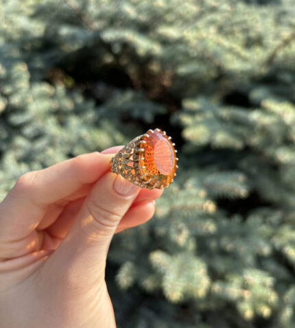 Inel vintage din aur de 20k cu citrin si diamante naturale