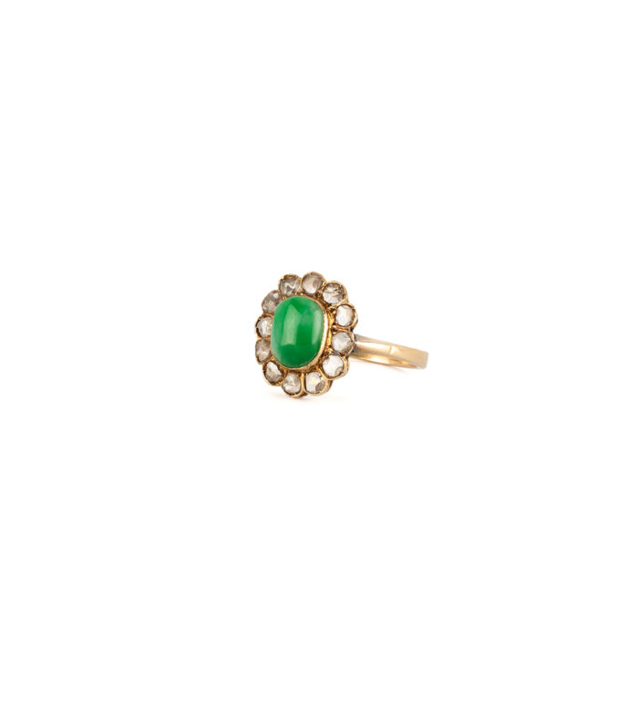 Inel vintage din aur de 18k cu jad si diamante naturale