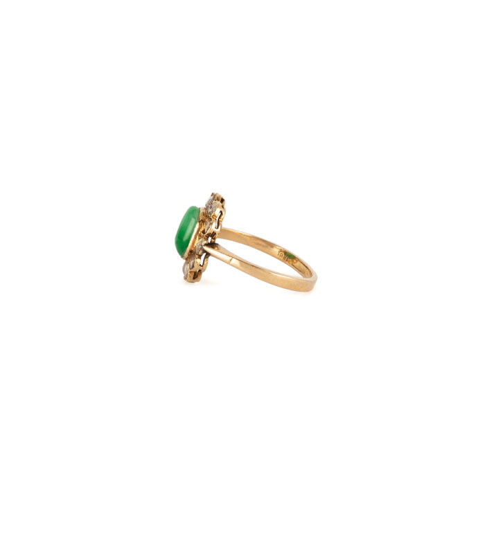 Inel vintage din aur de 18k cu jad si diamante naturale