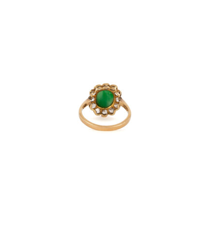 Inel vintage din aur de 18k cu jad si diamante naturale