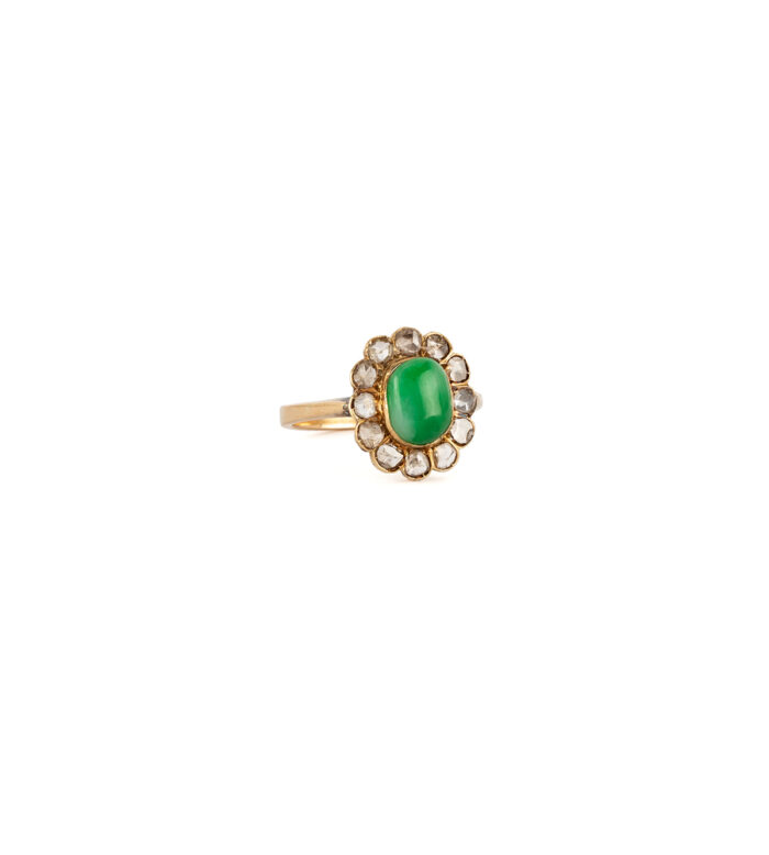 Inel vintage din aur de 18k cu jad si diamante naturale