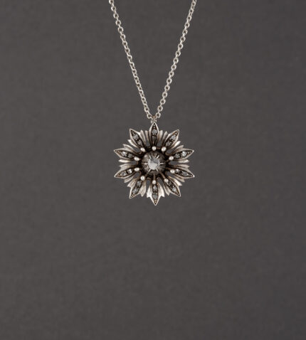 Colier vintage din argint si aur de 12k cu diamante naturale