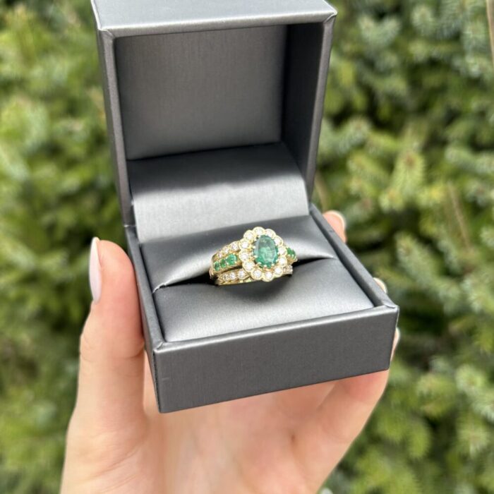 Inel din aur de 18k cu smaralde si diamante naturale