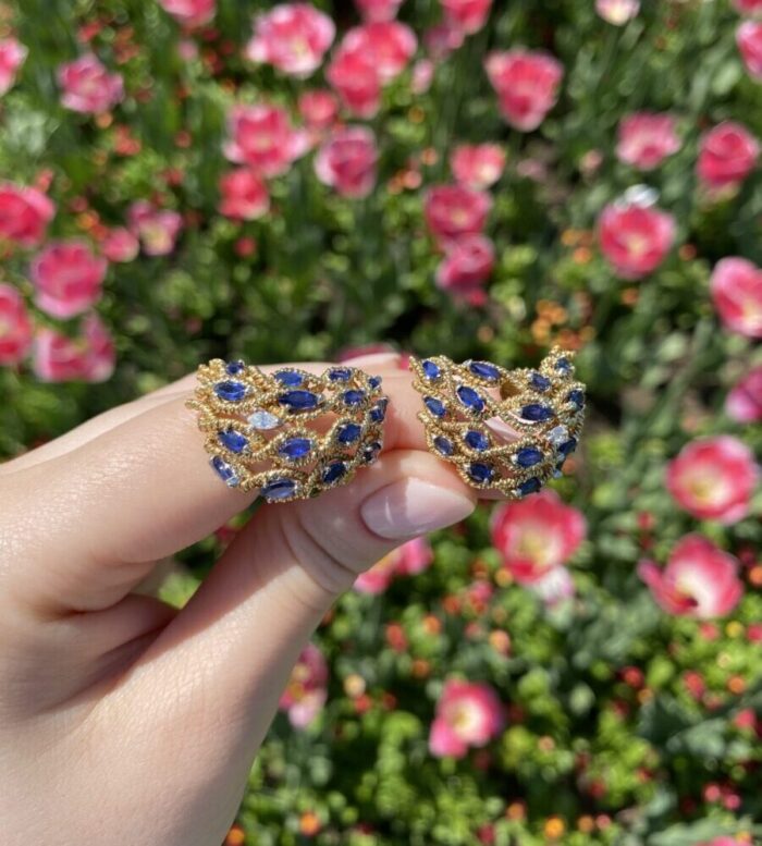 Cercei clips din aur de 18k cu safire si diamante naturale
