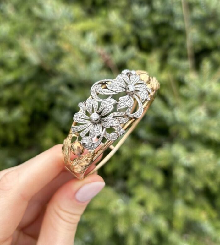 Bratara din perioada Art Deco, aur de 18k si platina cu diamante naturale