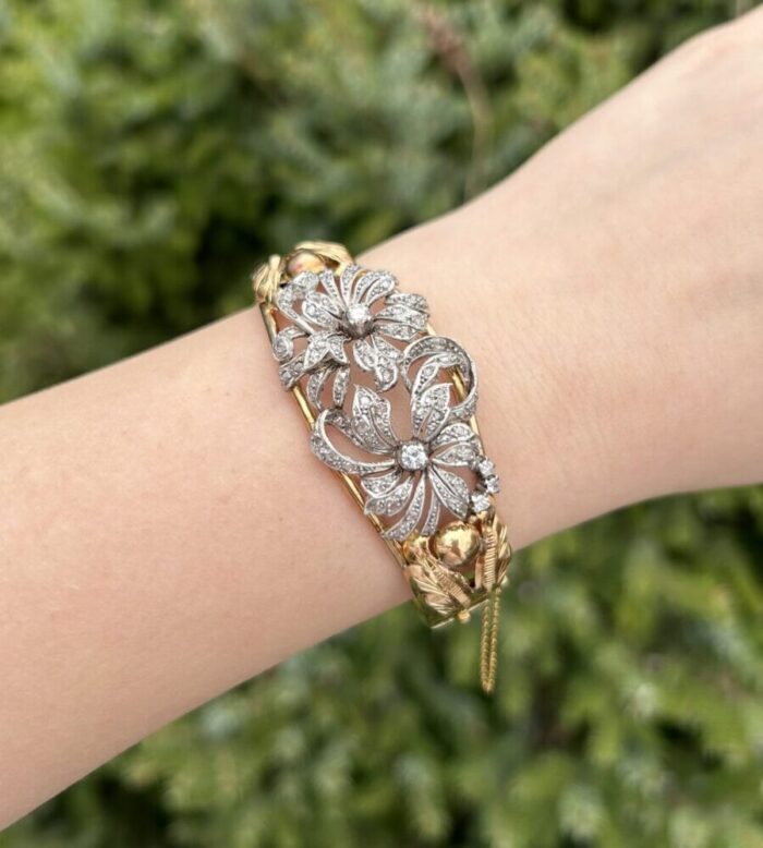 Bratara din perioada Art Deco, aur de 18k si platina cu diamante naturale