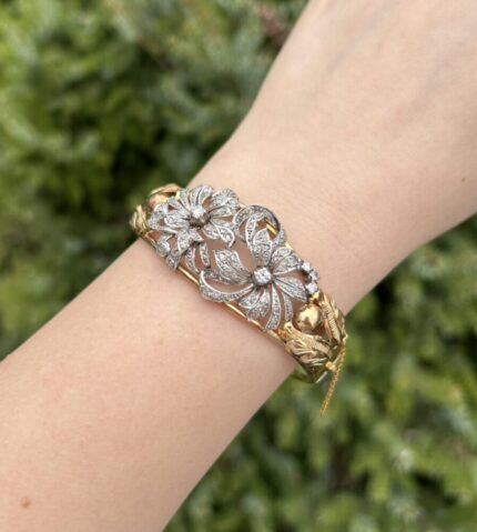Bratara din perioada Art Deco, aur de 18k si platina cu diamante naturale