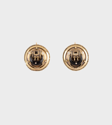 Cercei vintage din aur de 14k si email negru