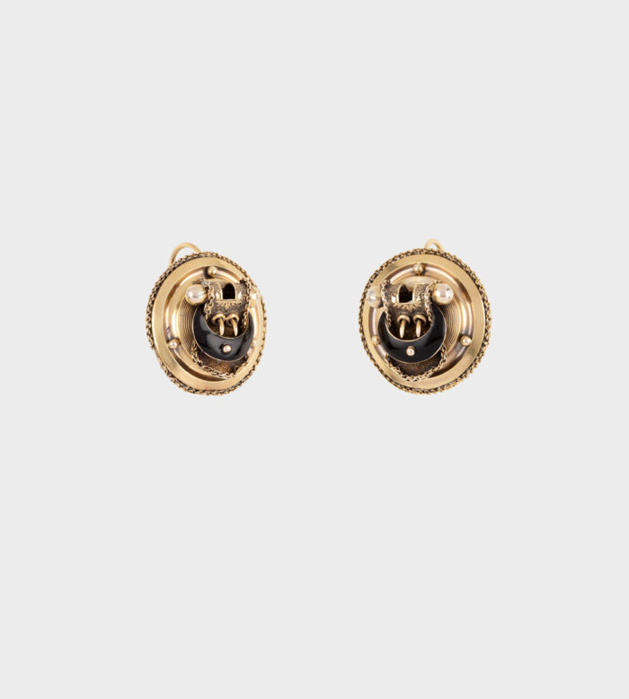 Cercei vintage din aur de 14k si email negru