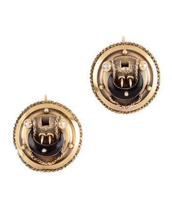 Cercei vintage din aur de 14k si email negru