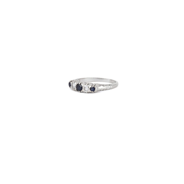 Inel din aur alb de 14k cu safire si diamante naturale