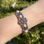 Bratara veche din aur de 18k si argint cu ametist, perle si diamante naturale