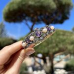 Bratara veche din aur de 18k si argint cu ametist, perle si diamante naturale