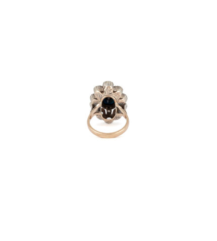 Inel vintage din aur de 12k si argint cu safir si diamante naturale