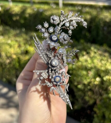 Brosa vintage din argint cu diamante naturale 2ct