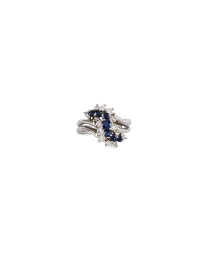 Inel din aur alb de 18k cu safire si diamante naturale