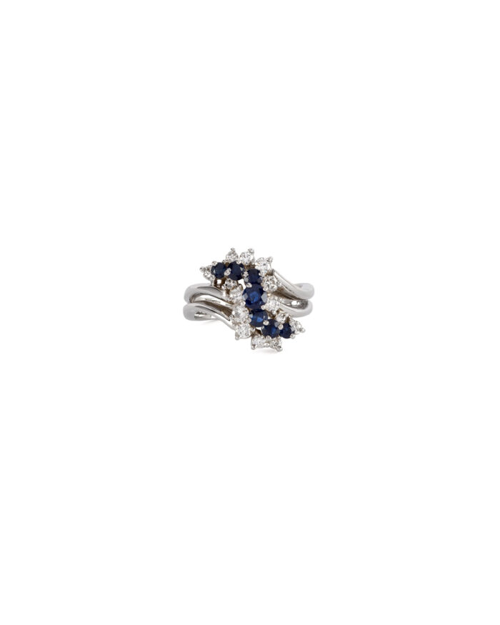 Inel din aur alb de 18k cu safire si diamante naturale