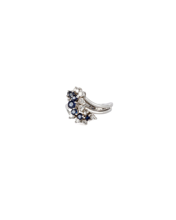 Inel din aur alb de 18k cu safire si diamante naturale