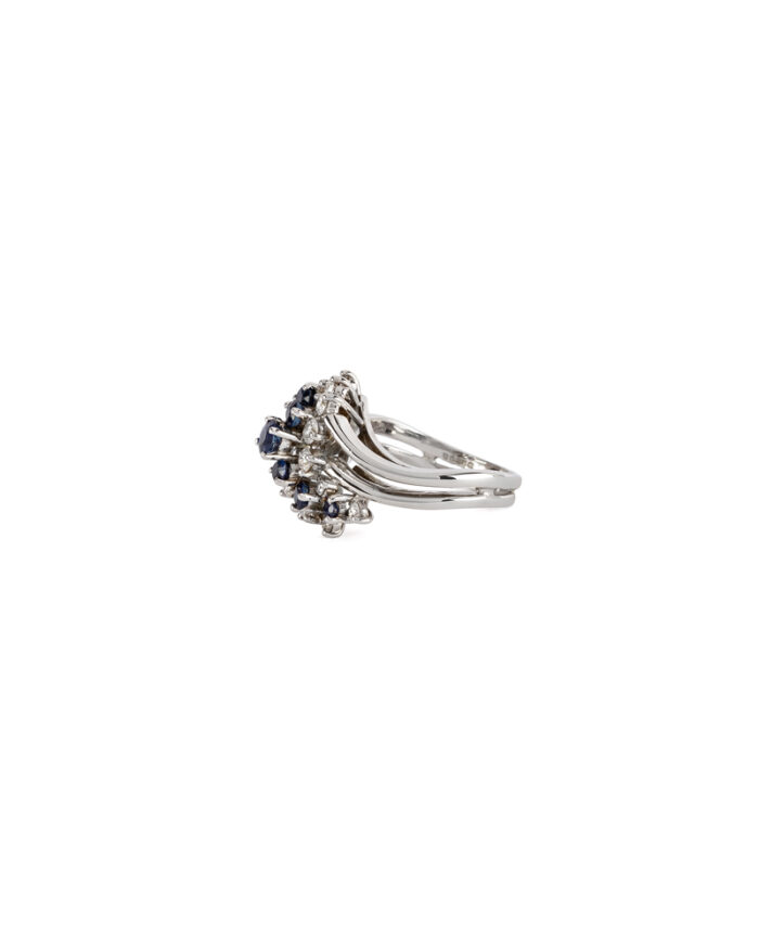 Inel din aur alb de 18k cu safire si diamante naturale