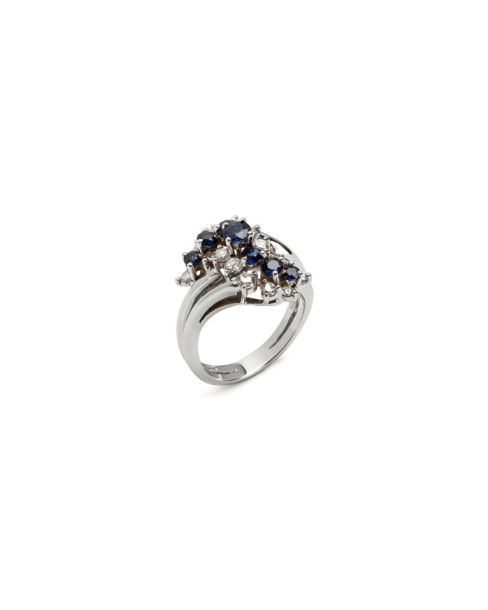 Inel din aur alb de 18k cu safire si diamante naturale