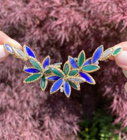 Brosa-colier din aur de 18k cu email si diamante naturale