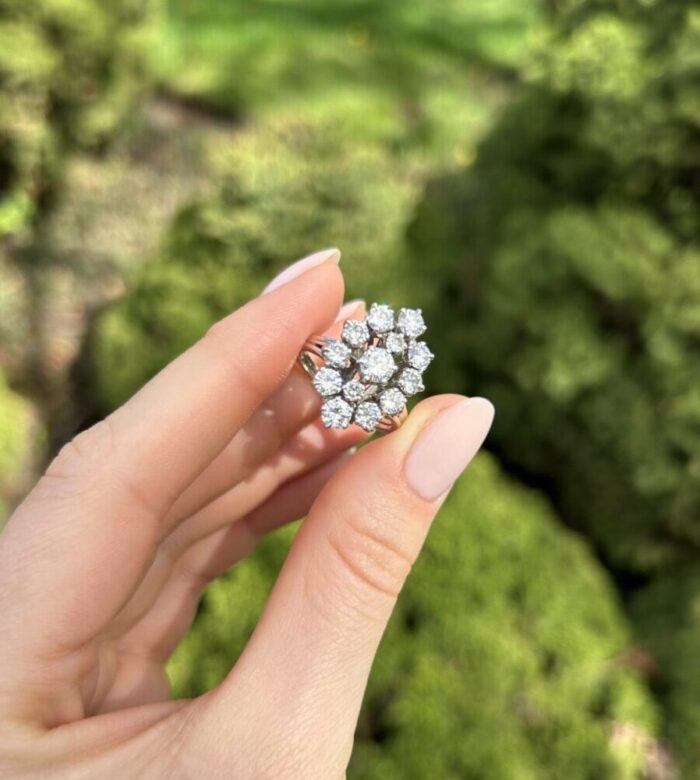 Inel vintage din aur alb de 18k cu diamante naturale