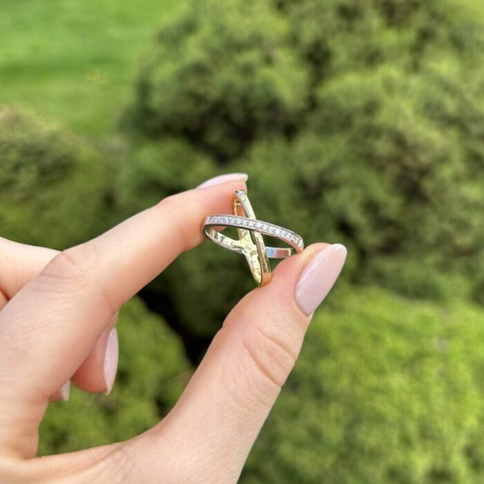 Inel din aur alb si galben de 14k si cubic zirconia