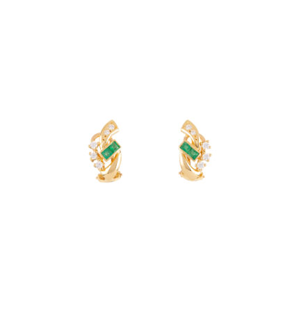 Cercei vintage din aur galben de 18k cu smaralde naturale si cubic zirconia