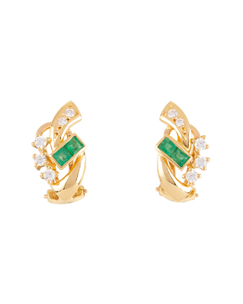 Cercei vintage din aur galben de 18k cu smaralde naturale si cubic zirconia