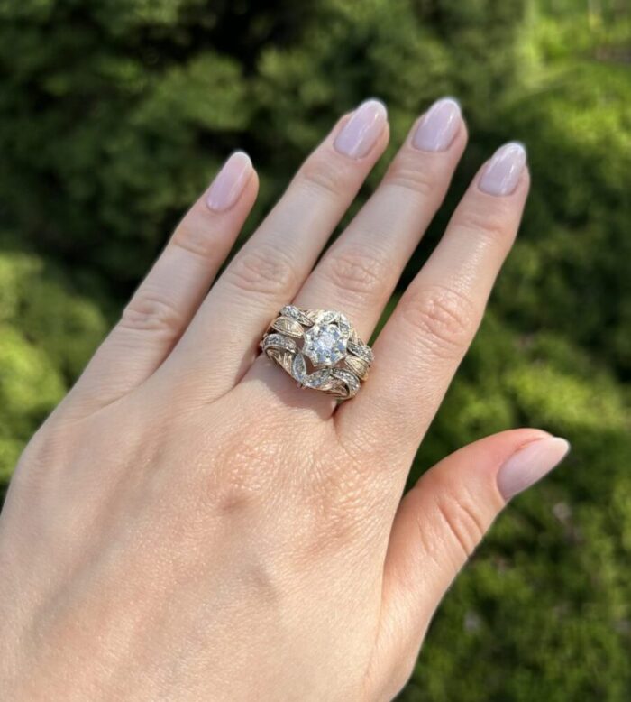 Inel Art Deco din aur de 18k si platina cu diamante naturale