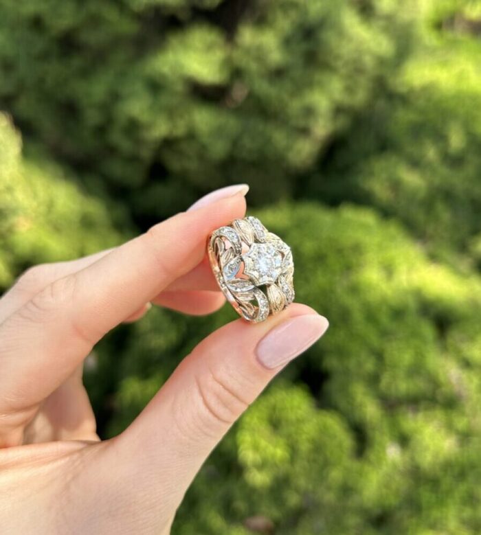 Inel Art Deco din aur de 18k si platina cu diamante naturale