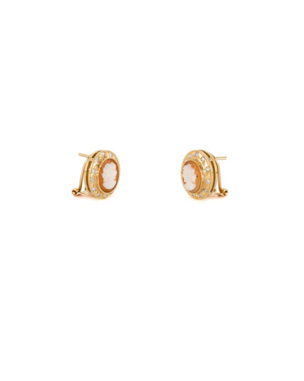 Cercei vintage din aur de 18k cu diamante naturale si camei sculptate