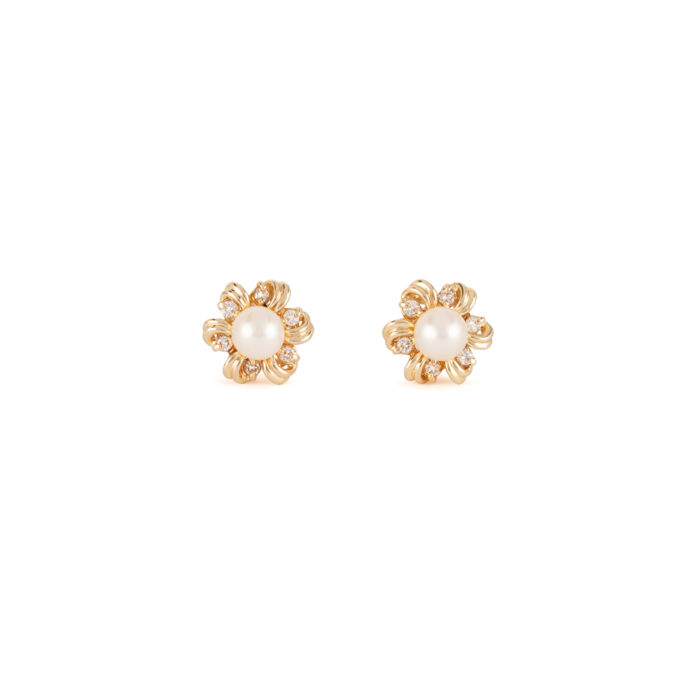 Cercei din aur de 14k cu perle si diamante naturale