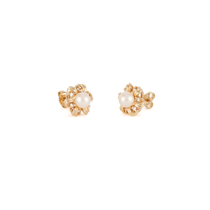 Cercei din aur de 14k cu perle si diamante naturale