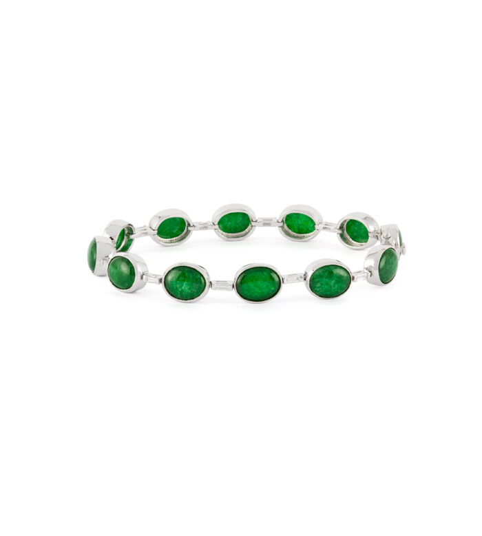 Bratara din aur alb de 18k cu jad si diamante naturale